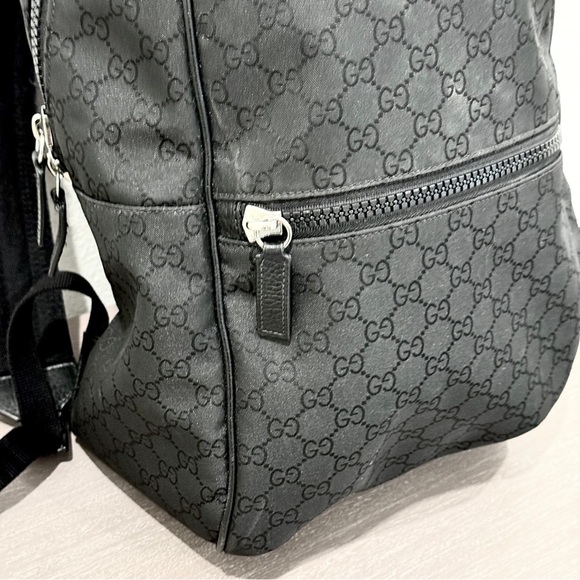 GUCCI Logo Leather Logo Nylon schoolbag Backpack Black - Picture 3 of 14